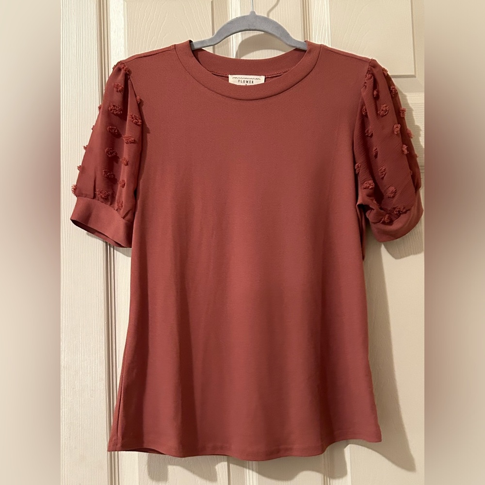 Puff and pompom sleeve top